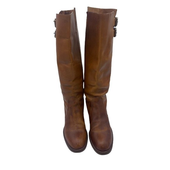 J. Crew Size 6 Brown Leather Double Buckle Accent Tall Boots Western Style - Picture 6 of 12
